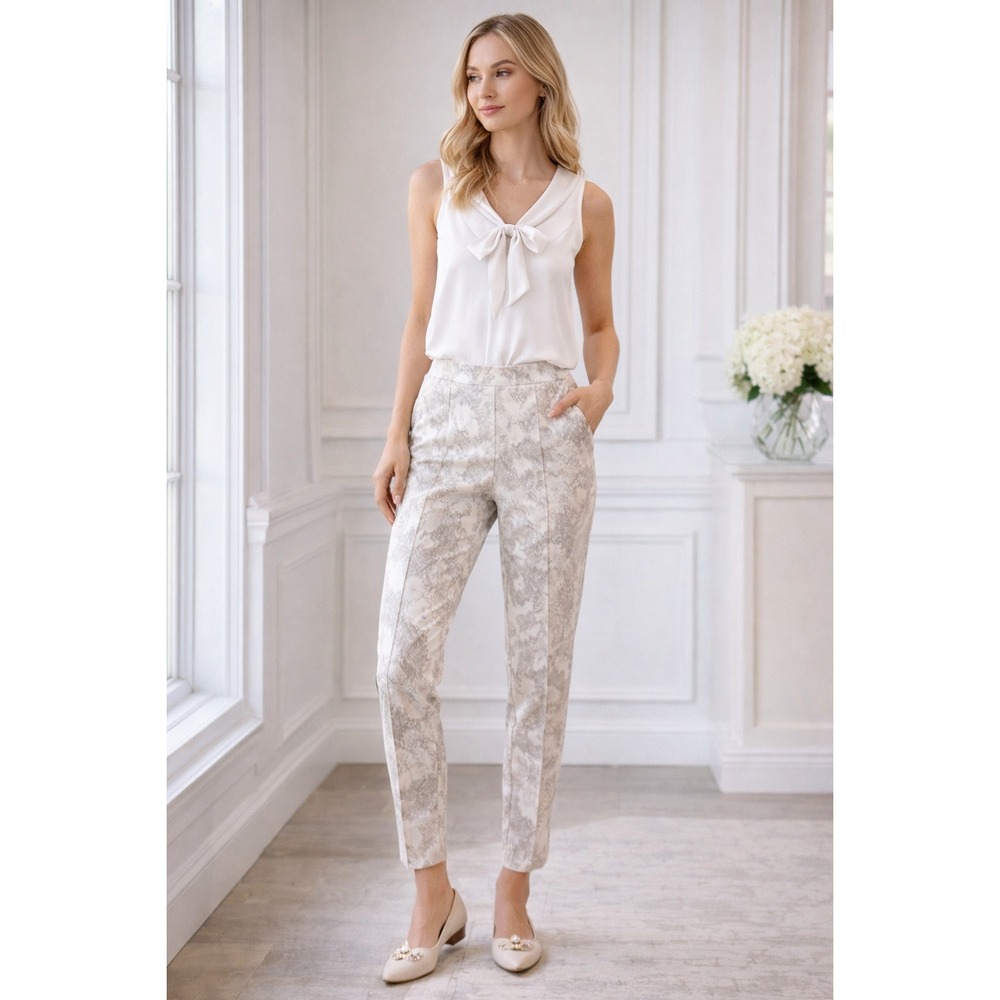 Abbey Glass Tapered Pants Womens 6 Grey Snakeskin Print Excellent High Rise Zip